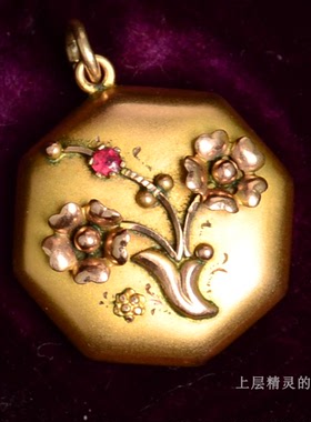 SOLD C.1880S古董金立体花朵locket相片盒吊坠收藏