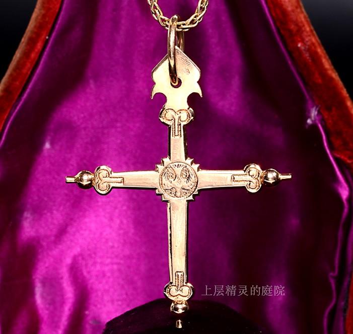 SOLD 上层精灵的庭院 法国金标∮Janette大型18K金十字架古董吊坠