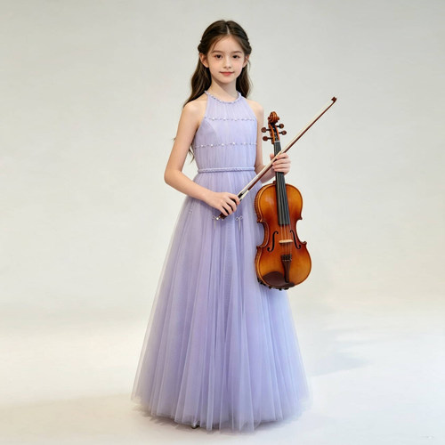 女孩生日女童公主裙模特走秀表演服钢琴小提琴超仙婚礼花童晚礼服