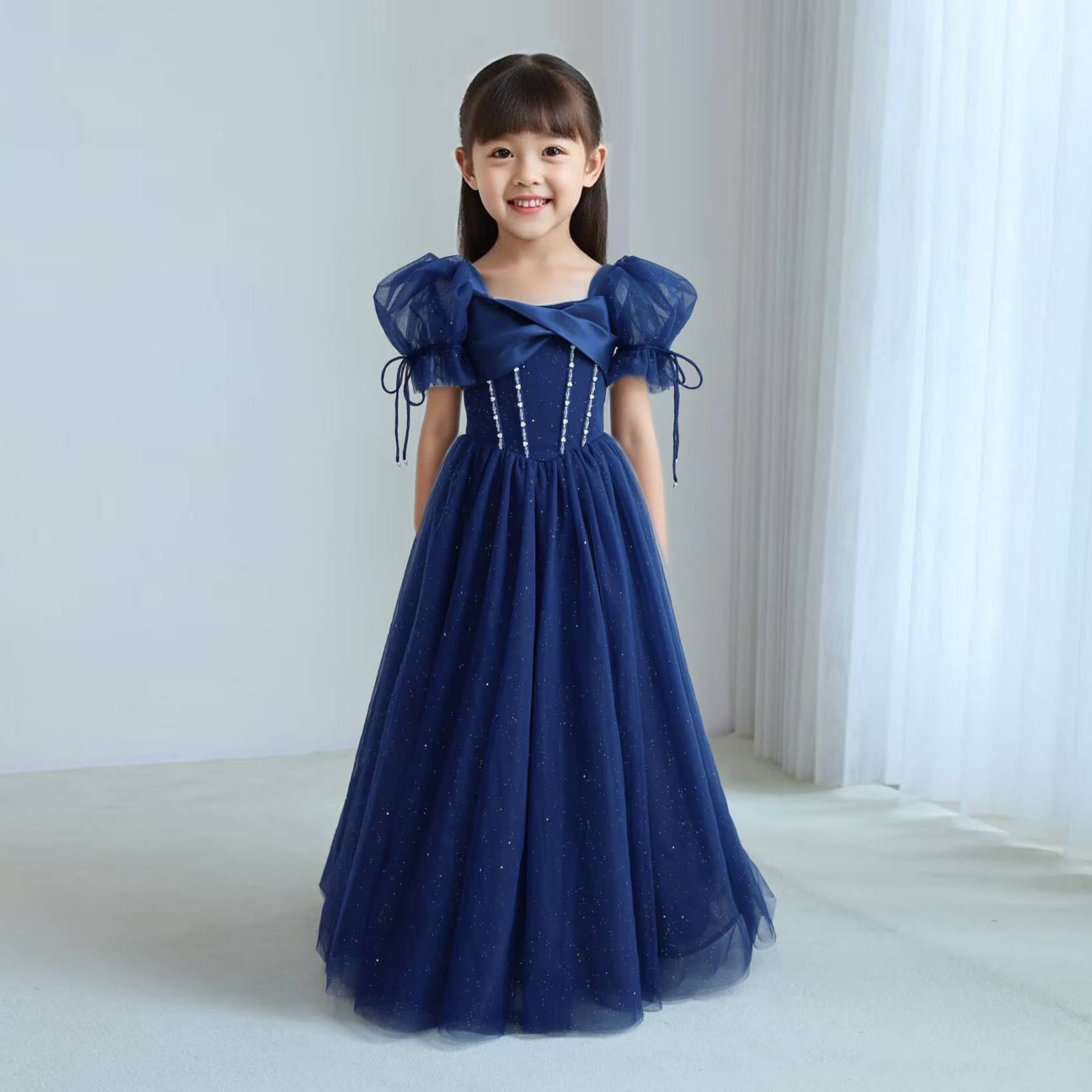 女童晚礼服模特小提琴钢琴演出服模特车模晚礼服裙儿童显瘦连衣裙