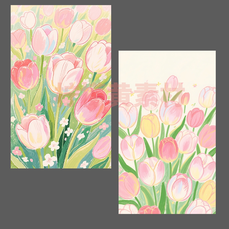 （拍1发4）040原创油画郁金香春日花朵手机壳壁纸高清图片素材