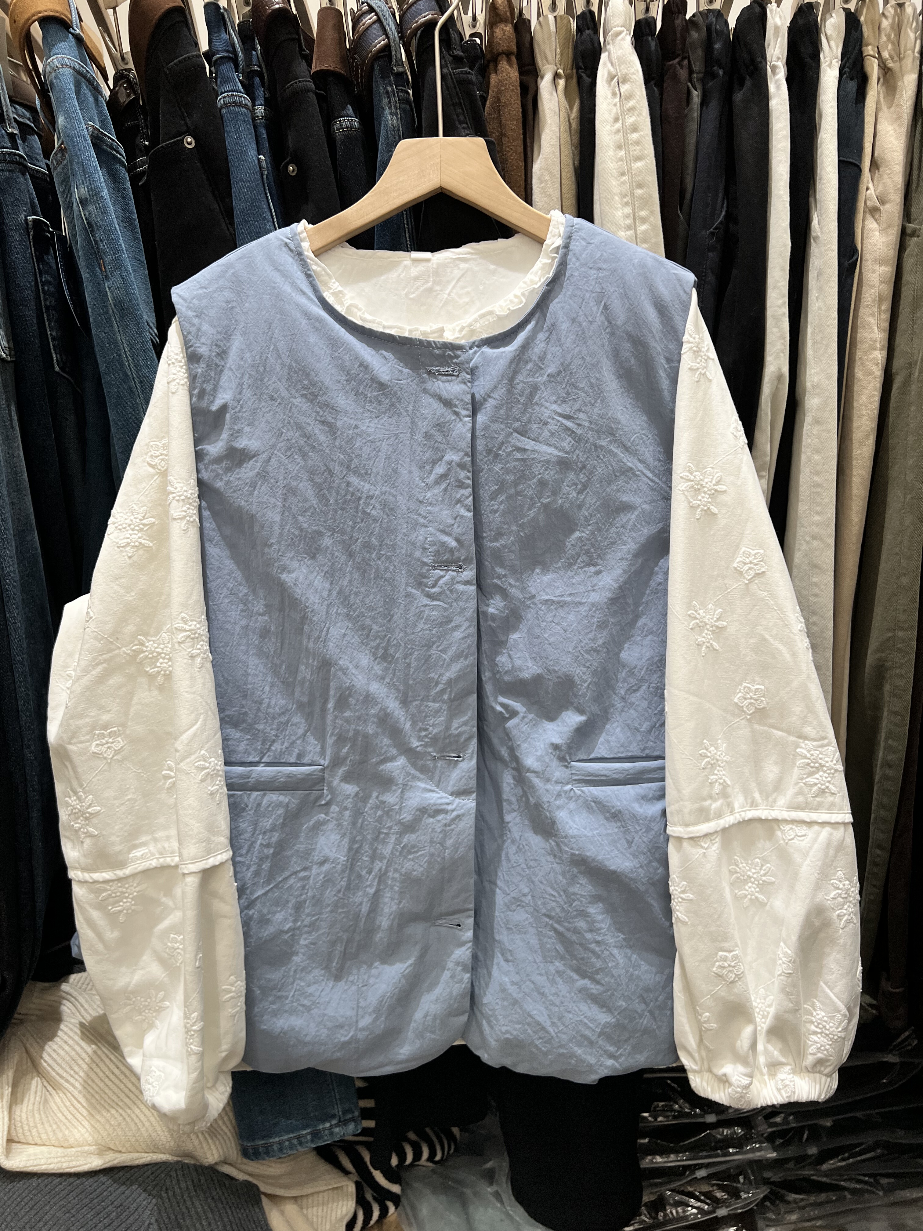 沐皙20920冬装韩系简约休闲无领羽绒马甲百搭时尚外套叠穿马夹女