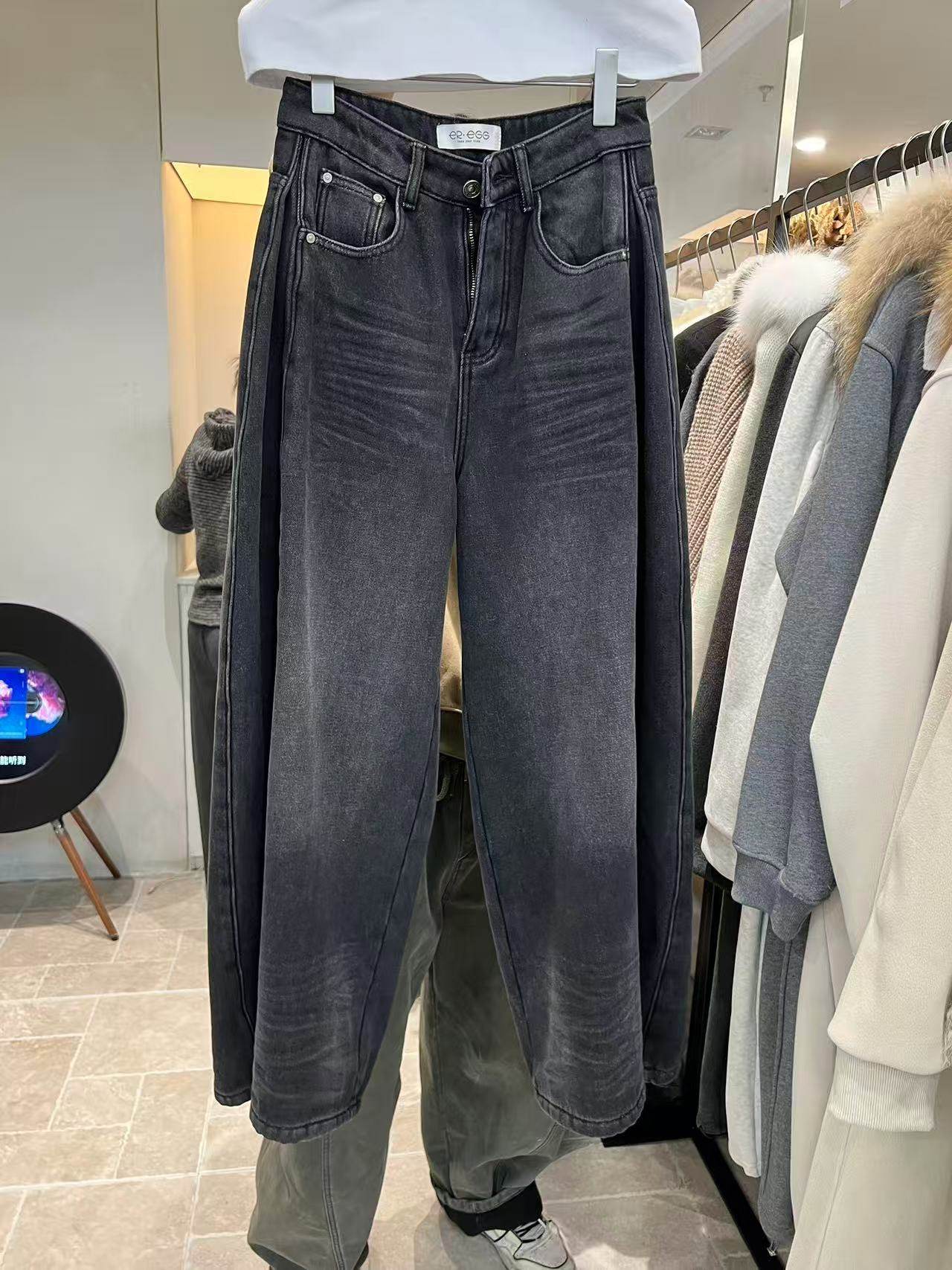 eregg26012韩国水洗做旧加绒弯刀牛仔裤女2025冬装高腰显瘦拖地裤,女装/女士精品,牛仔裤,淘宝优惠券,粉丝福利购,淘宝优惠卷