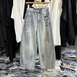 做旧牛仔裤 时尚 宽松大码 显瘦弯刀裤 女潮 五Y99010春装 老爹长裤 韩版