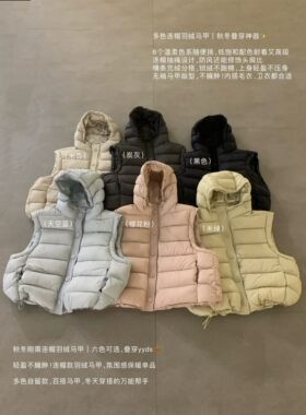 2026冬装韩系连帽排骨羽绒马甲外穿宽松百搭白鸭绒外套无袖背心女
