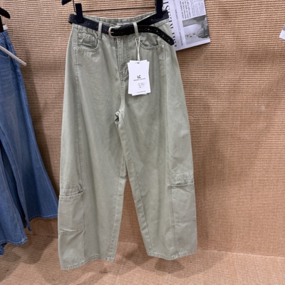 LC9803-1夏装欧版工装阔腿裤女高腰休闲直筒裤设计口袋休闲牛仔裤