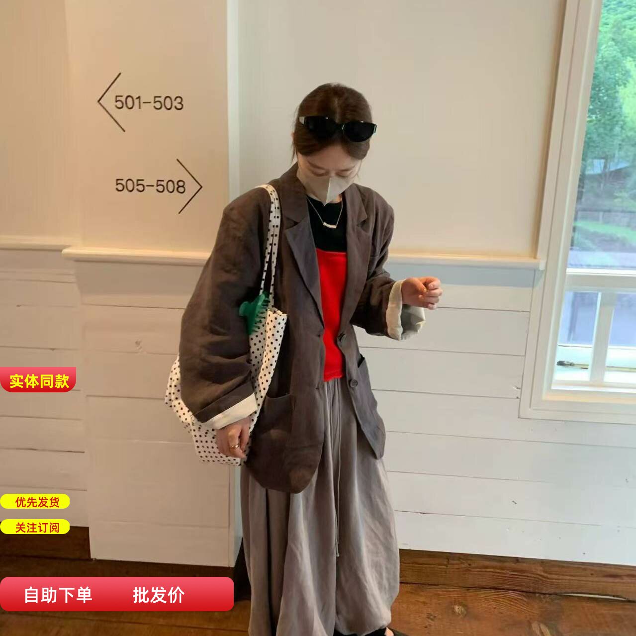 xuxu秋装日系大版亚麻小西服翻领口袋设计宽松显瘦休闲西装外套女