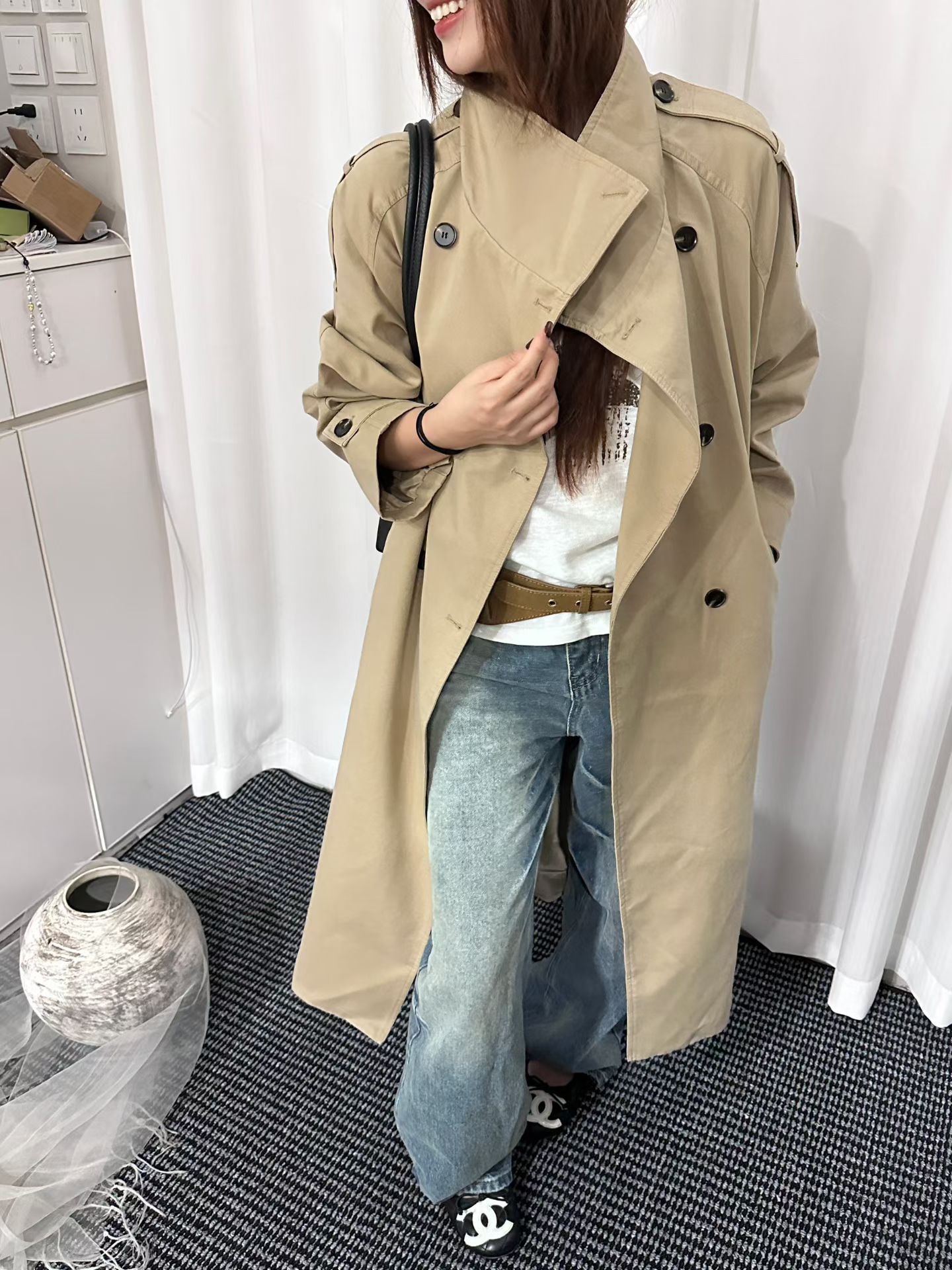 大漂亮英伦风百搭时尚风衣长款外套女2026秋装双排扣小个子大衣潮