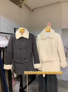 eregg25230千金风毛毛翻领羽绒服收腰外套女2025冬装百搭毛呢大衣