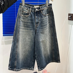 七分阔腿裤 花匣子牛仔裤 中裤 复古休闲宽松大码 女 FW87356春夏新款