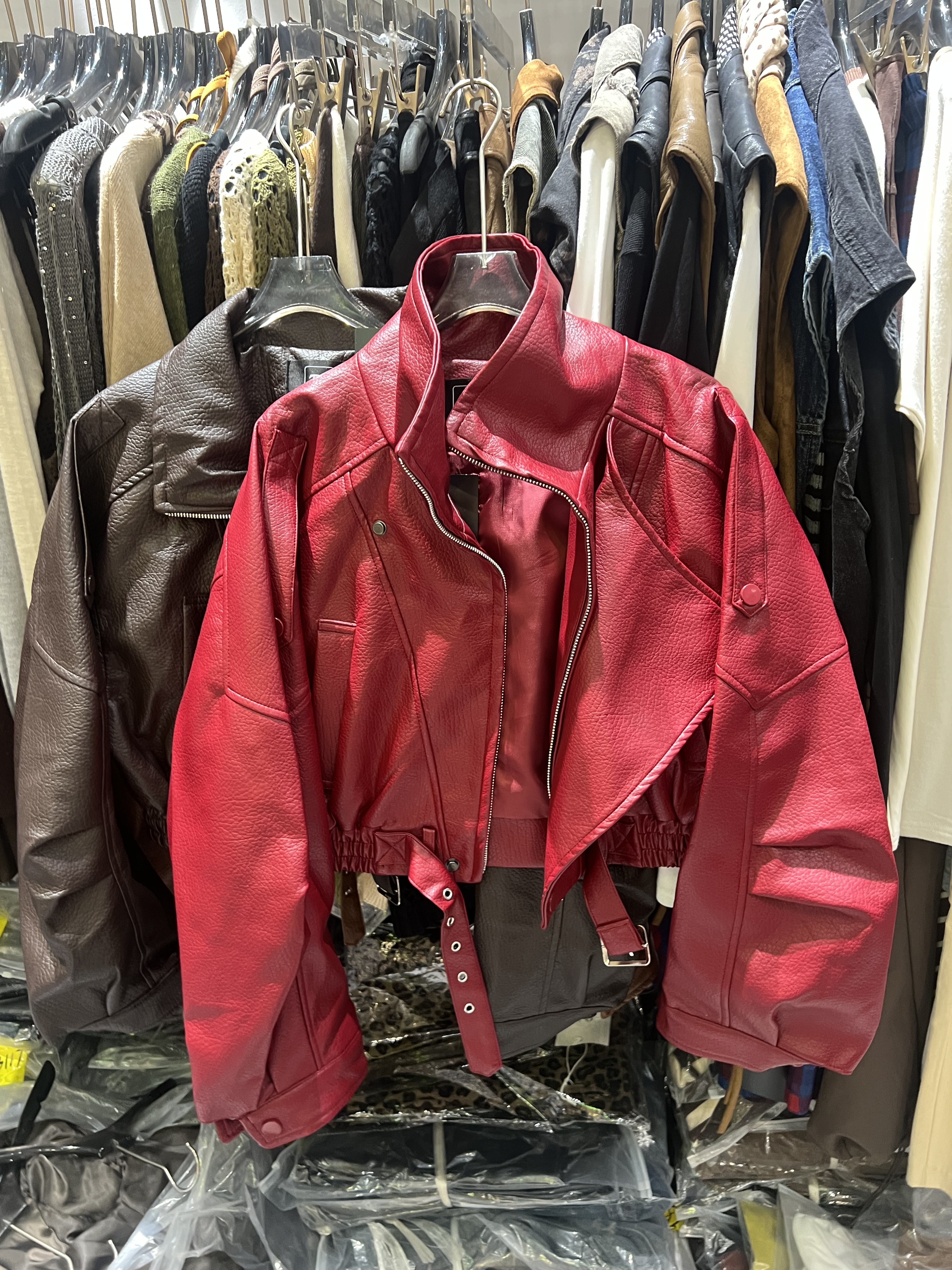 D+STUDIO25306秋装翻领皮夹克女机车服拉链短外套酷飒小个子皮衣