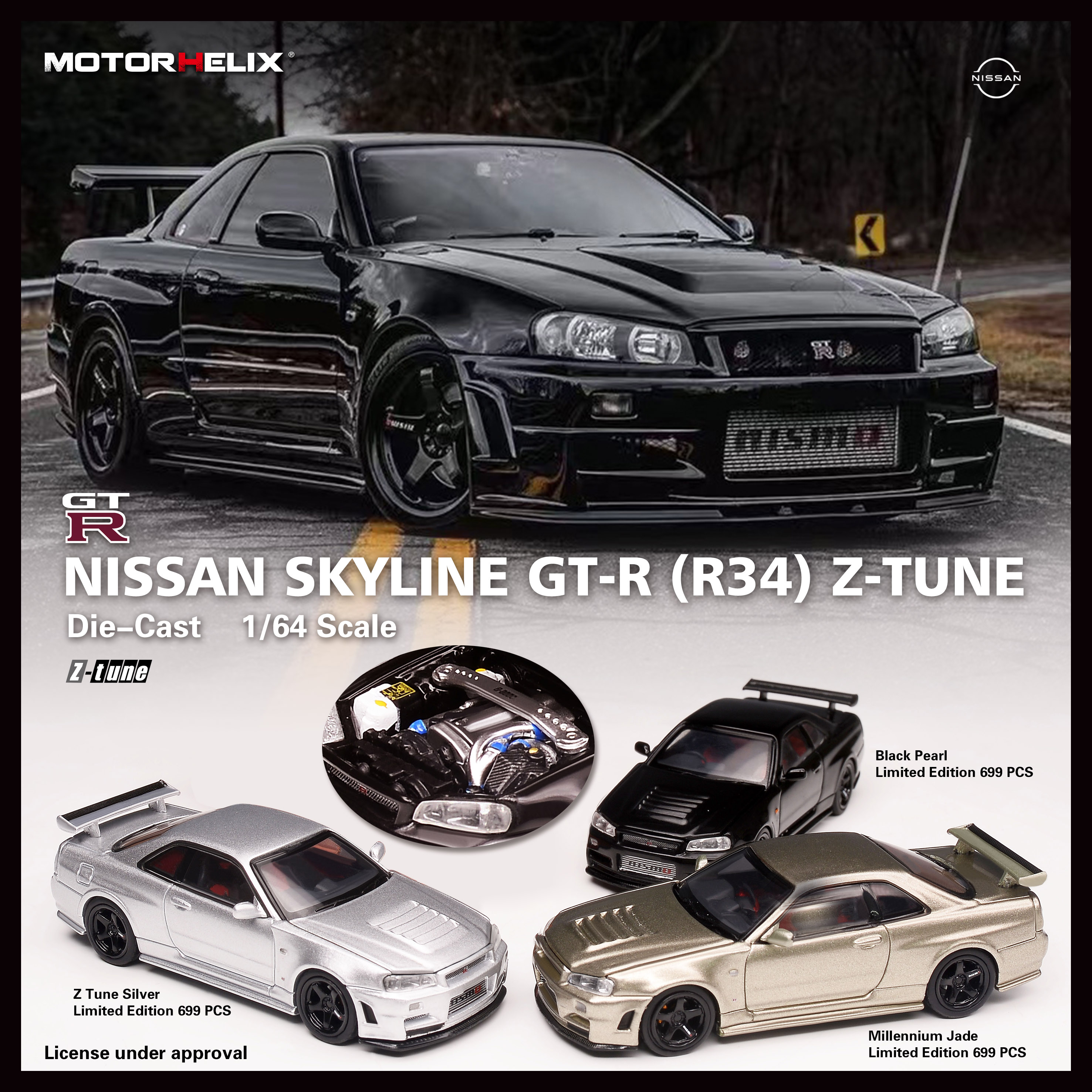 MOTORHELIX MH 1:64 日产 天际线 GT-R(R34)Z-TUNE 合金汽车模型