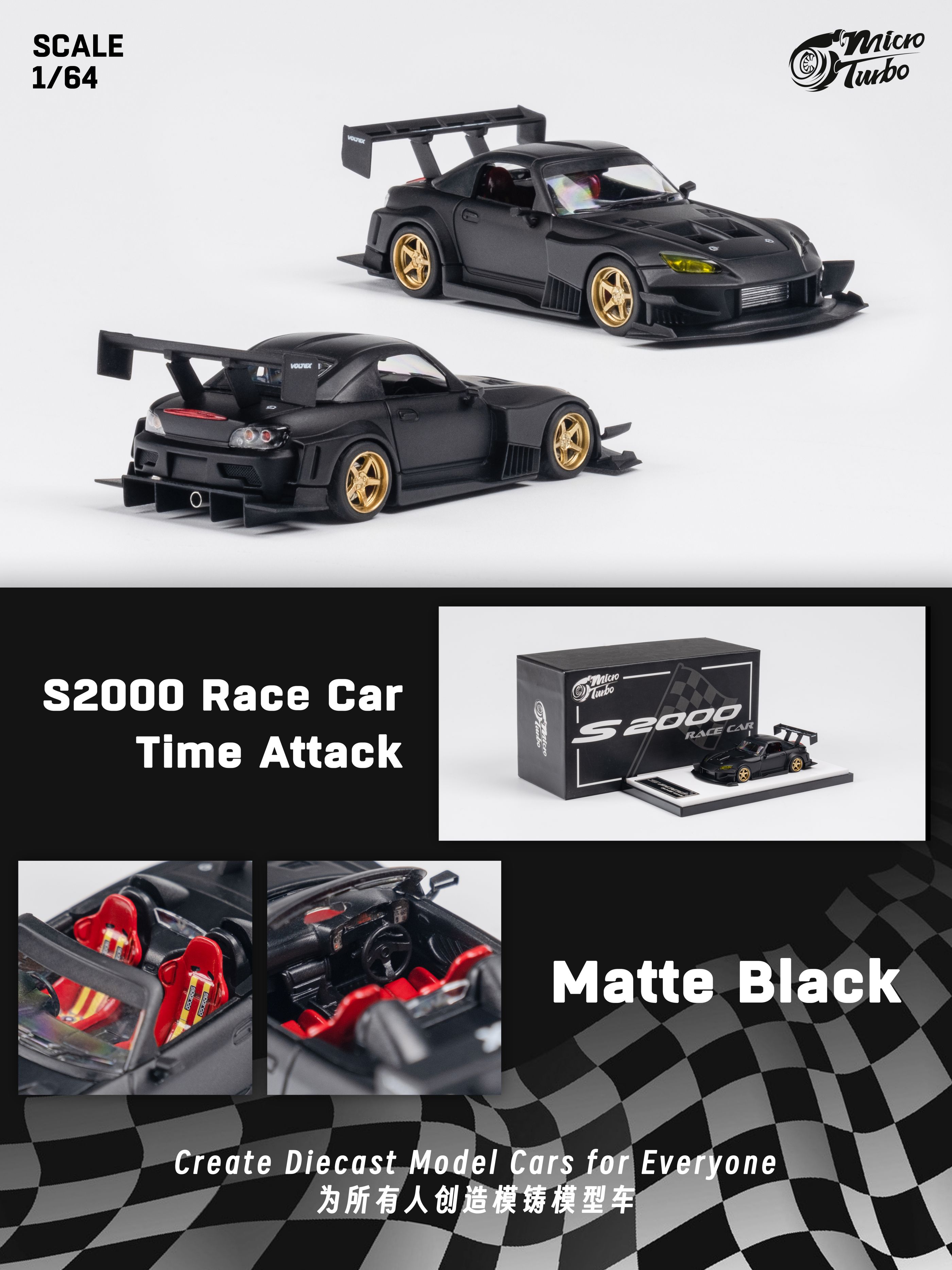 MicroTurbo MT零件可拆 1:64本田 S2000 Race Car合金汽车模型