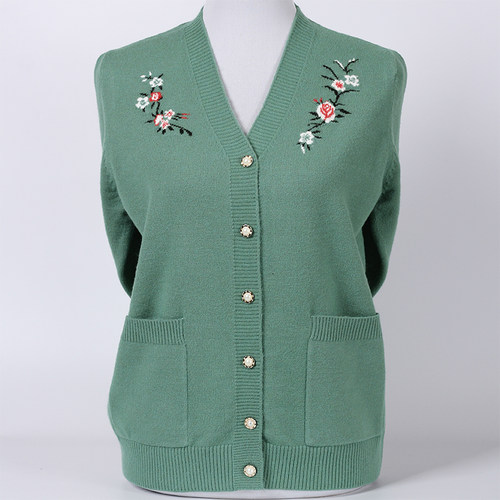 长袖V领开衫针织衫中老年