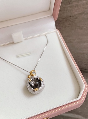 皮皮pipi｜瑞典天铁陨石星月吊坠项链S925纯银小众天铁吊坠隔珠