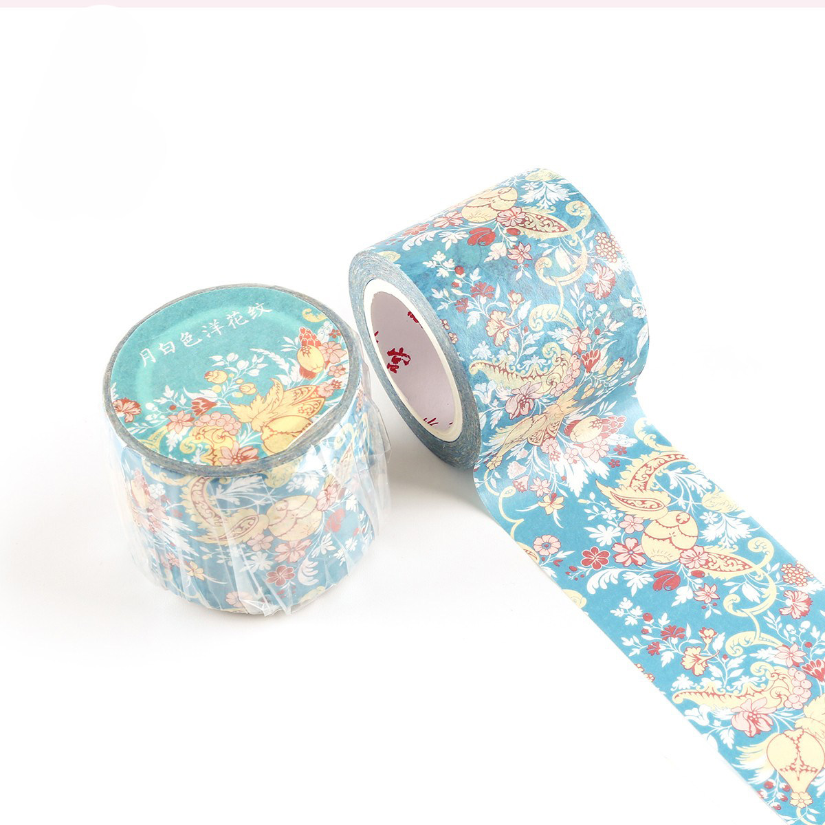 故宫绝版和纸胶带月白色洋花纹手帐贴纸素雅装饰diy贴琵琶贴琴