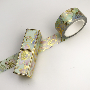 清露荷花和纸胶带烫金贴纸中国风古风贴口红tf手账装饰素材贴琵琶