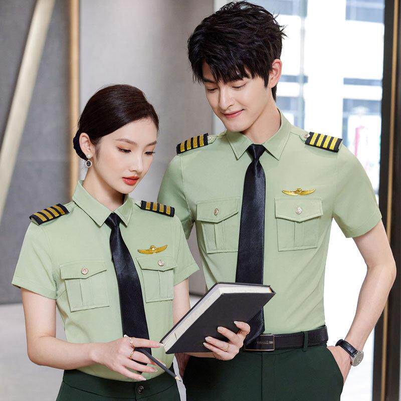绿色军鼓乐队表演服男女同款衬衫空姐空少制服酒店俱乐部工装衬衣