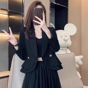 黑色短款小西装外套女春装新款2025气质女神范设计感小众西服上衣