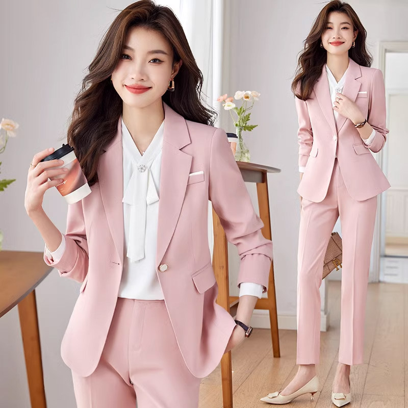 粉色西装外套女2026新款春秋职业气质高级感播音主持正装西服套装