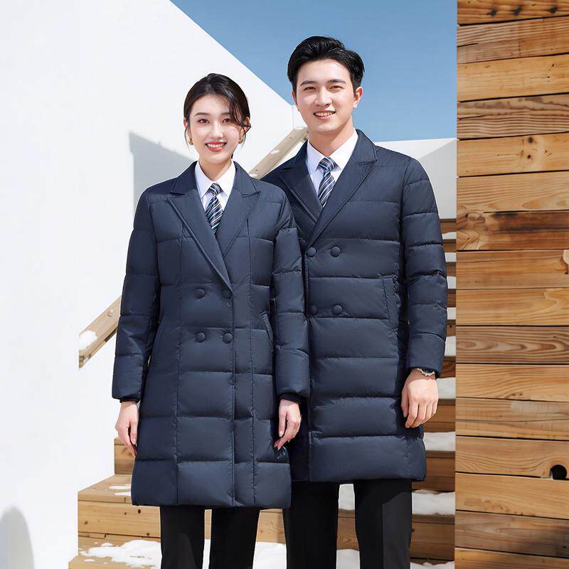 黑色职业装羽绒棉服男女同款秋冬季加厚酒店珠宝店工作服银行大衣