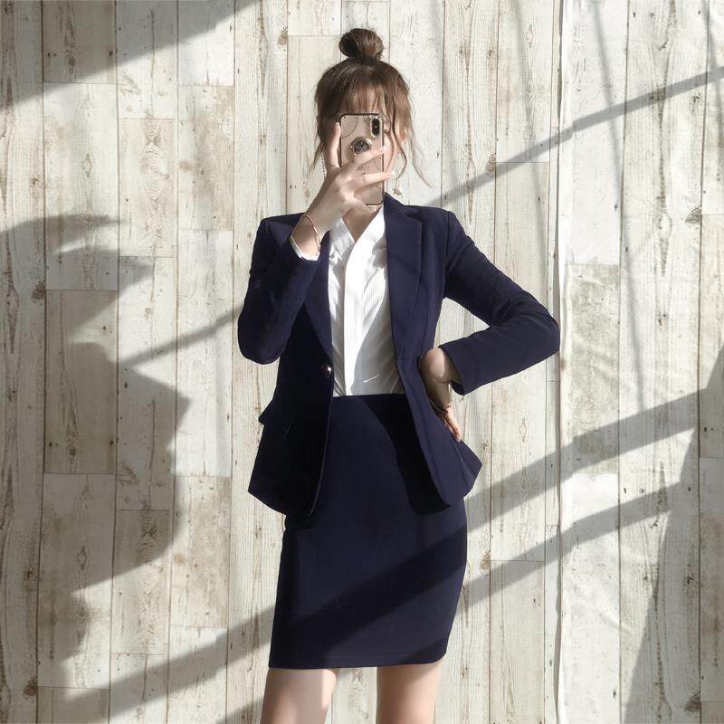 工作服女职业气质套装蓝色西服外套2024新款秋冬面试商务正装职场
