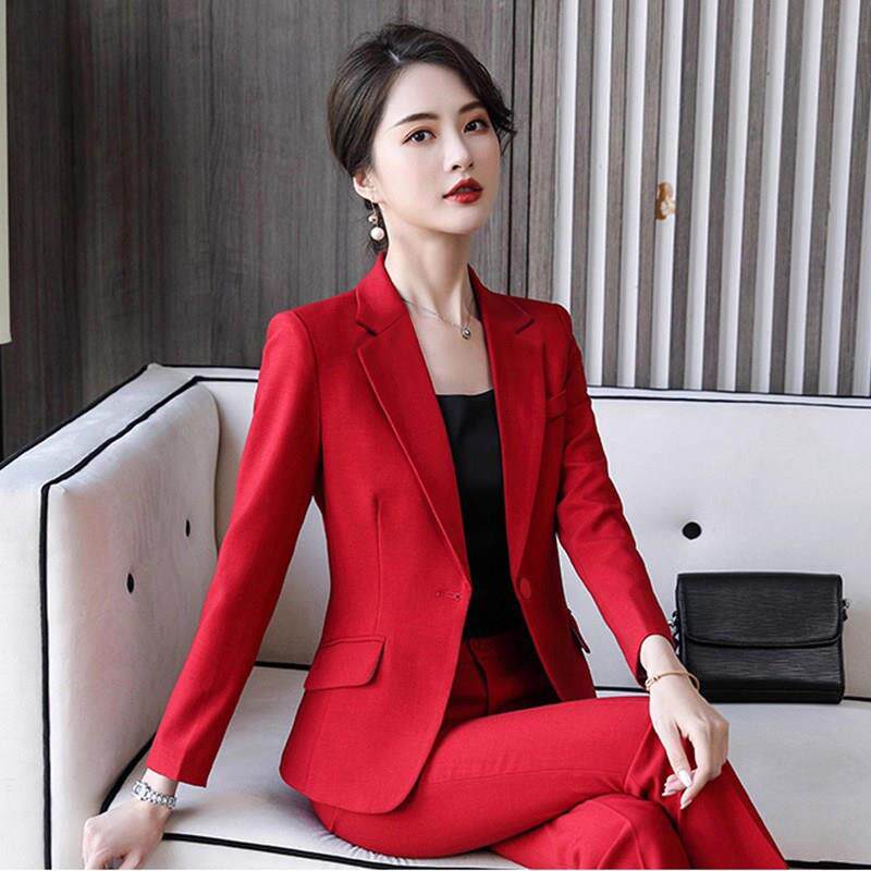 红色西装套装女高级感2026新款气质高端职业装主持人正装西服外套