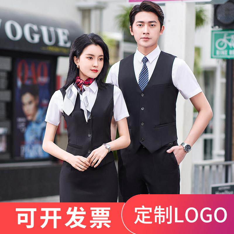 韩版坎肩工装正装银行西装马甲职业西服马夹背心夏款女黑色工作服
