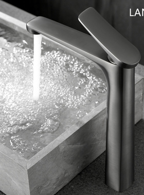 德国LANCE全铜枪灰色单把面盆水龙头冷热黑色拉丝金台上盆龙头