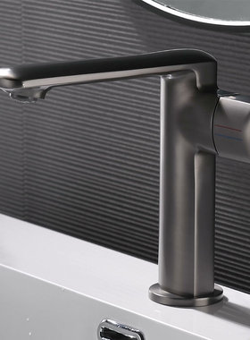 LANCE浴室柜个性可旋转侧开枪灰色单孔玫瑰金冷热水全铜面盆龙头