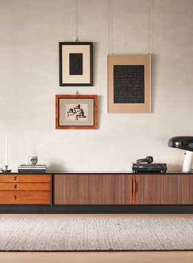 时慢电视柜黑色法式复古落地矮柜小户型客厅实木中古风电视机柜