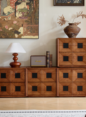 法式中古风白蜡木实木床头柜主卧室客厅自由组合光音储物收纳柜子