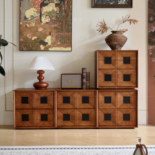 法式 中古风白蜡木实木床头柜主卧室客厅自由组合光音储物收纳柜子