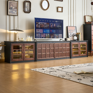 法式 复古实木电视柜茶几客厅家用小户型中古风储物实木自由组合柜