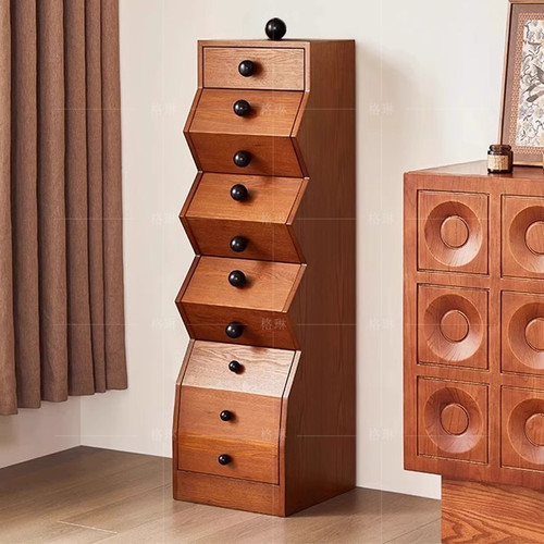 法式复古白蜡木实木大小珠五斗柜不规则卧室中古风床尾柜储物柜