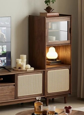 黑胡桃木电视柜边柜复古风立柜客厅收纳家用斗柜储物柜纯实木柜子