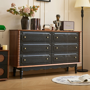 法式 复古风实木六斗柜卧室家用收纳柜床尾置物柜小户型抽屉储物柜