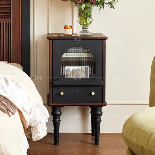 法式复古实木床头柜小户型卧室床边柜高级时尚美式抽屉柜储物柜