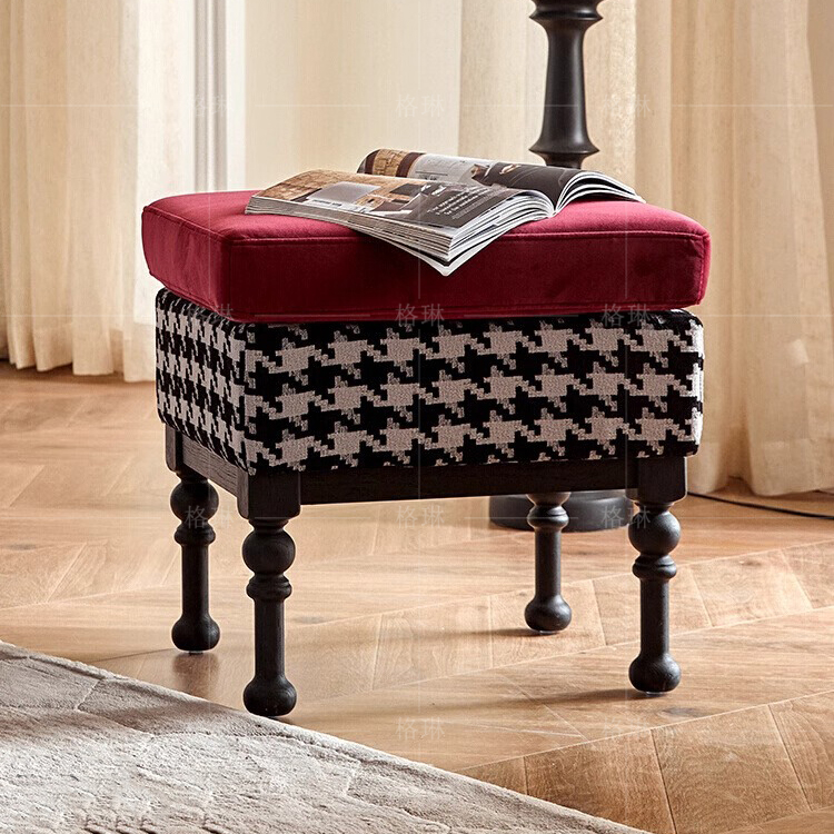 法式复古风白蜡木实木化妆凳梳妆凳美式轻奢主卧室家用软包矮凳子