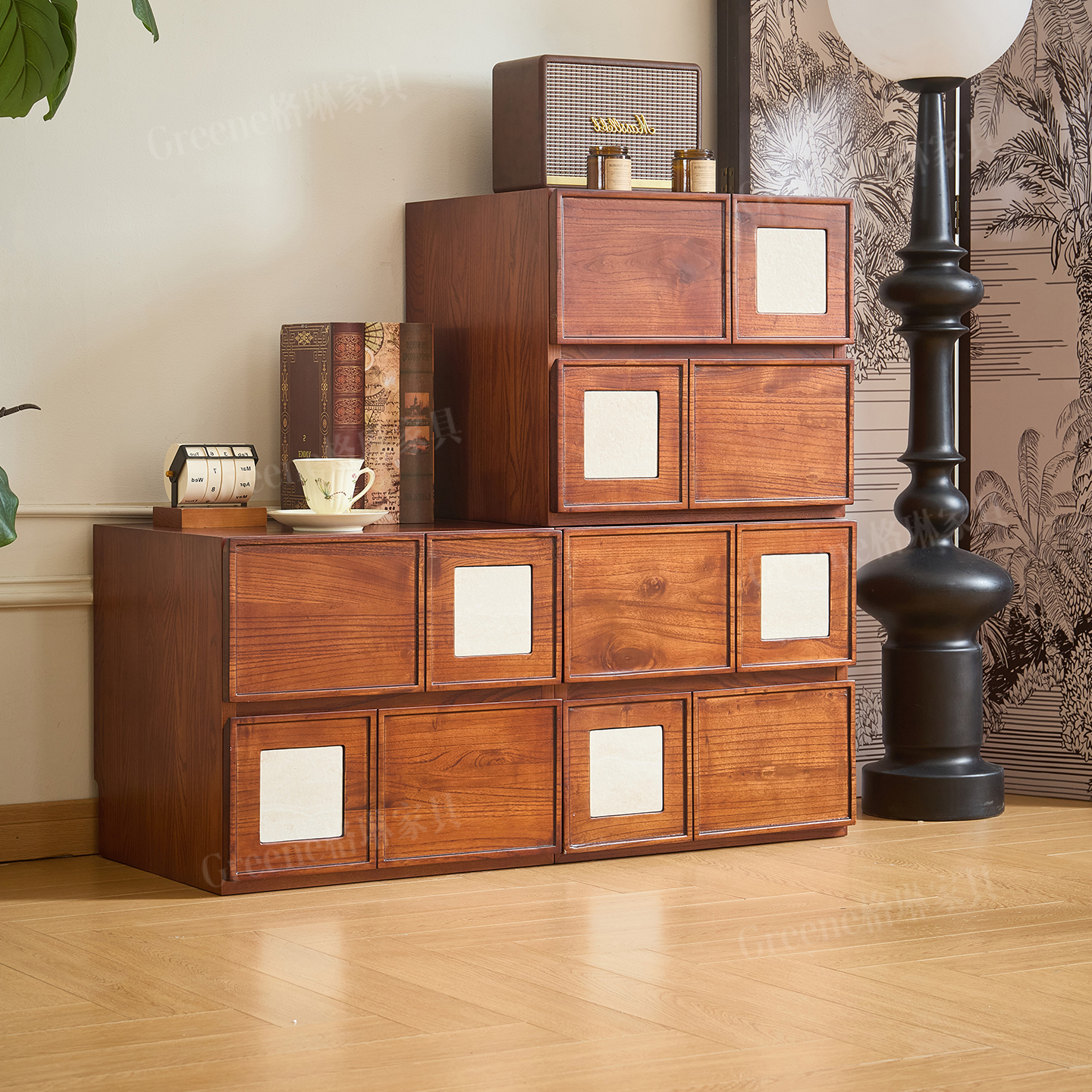 法式中古风白蜡木实木斗柜自由模块组合客厅储物收纳电视柜餐边柜