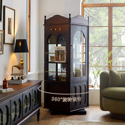 中古风书柜复古旋转收纳柜带玻璃门转角杂志柜360度立柜展示柜