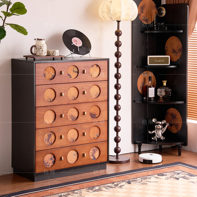 法式中古风白蜡木全实木五斗柜香云纱客厅复古抽屉式储物收纳柜