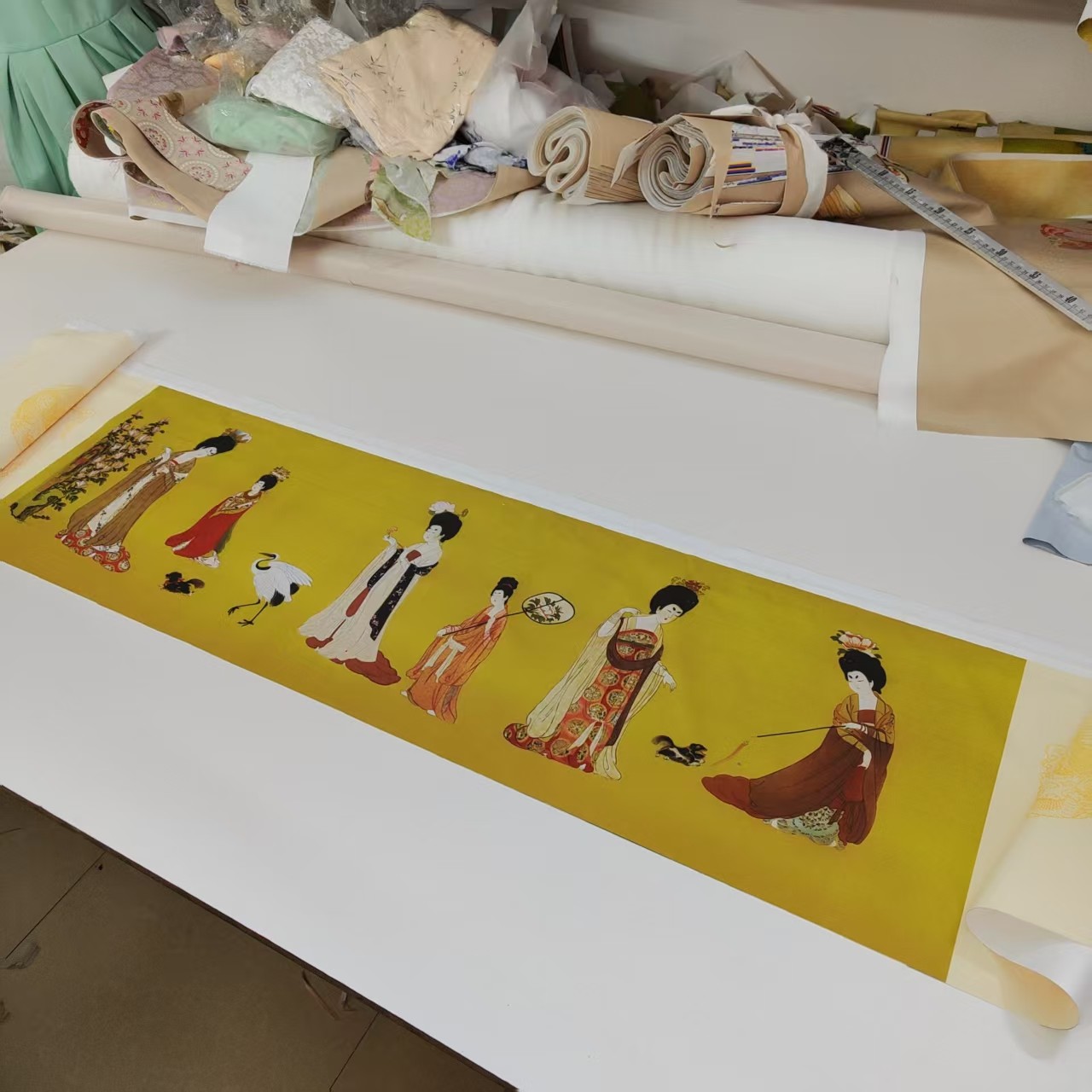【簪花仕女图】古风长布条涤纶复合布料自制DIY包包表布手工布料