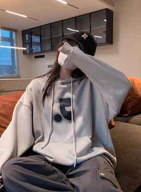 8301 连帽卫衣女秋冬新款宽松百搭RR小众潮牌美式套头上衣