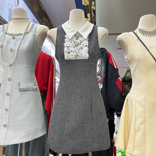 小香风连衣裙女春夏季 POLO领蕾丝高端轻奢千金生日小礼服收腰短裙