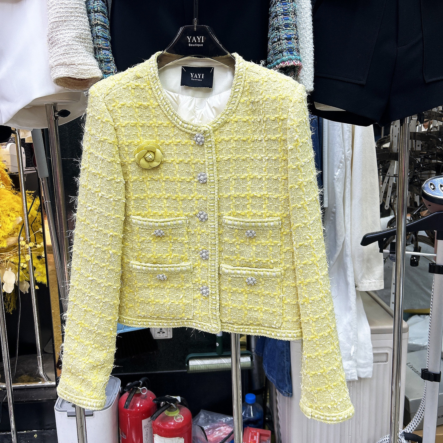 小香风外套多口袋黄色轻奢风