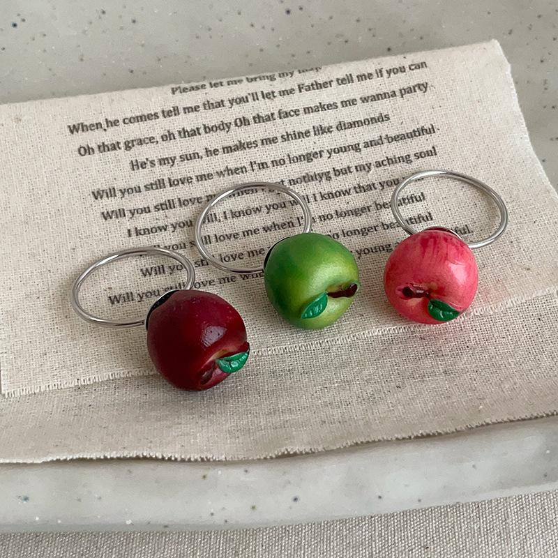 圣诞平安夜仿真苹果戒指女童趣可爱轻奢时尚潮流气质百搭