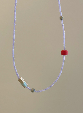 天然石紫色串珠项链女小众ins极