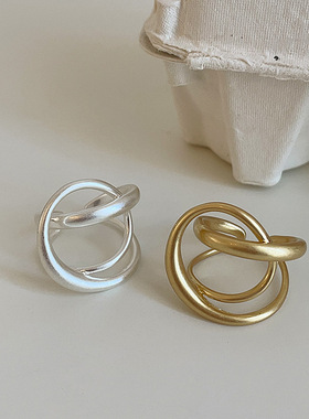 立体交错哑光金属开口戒指女夸张