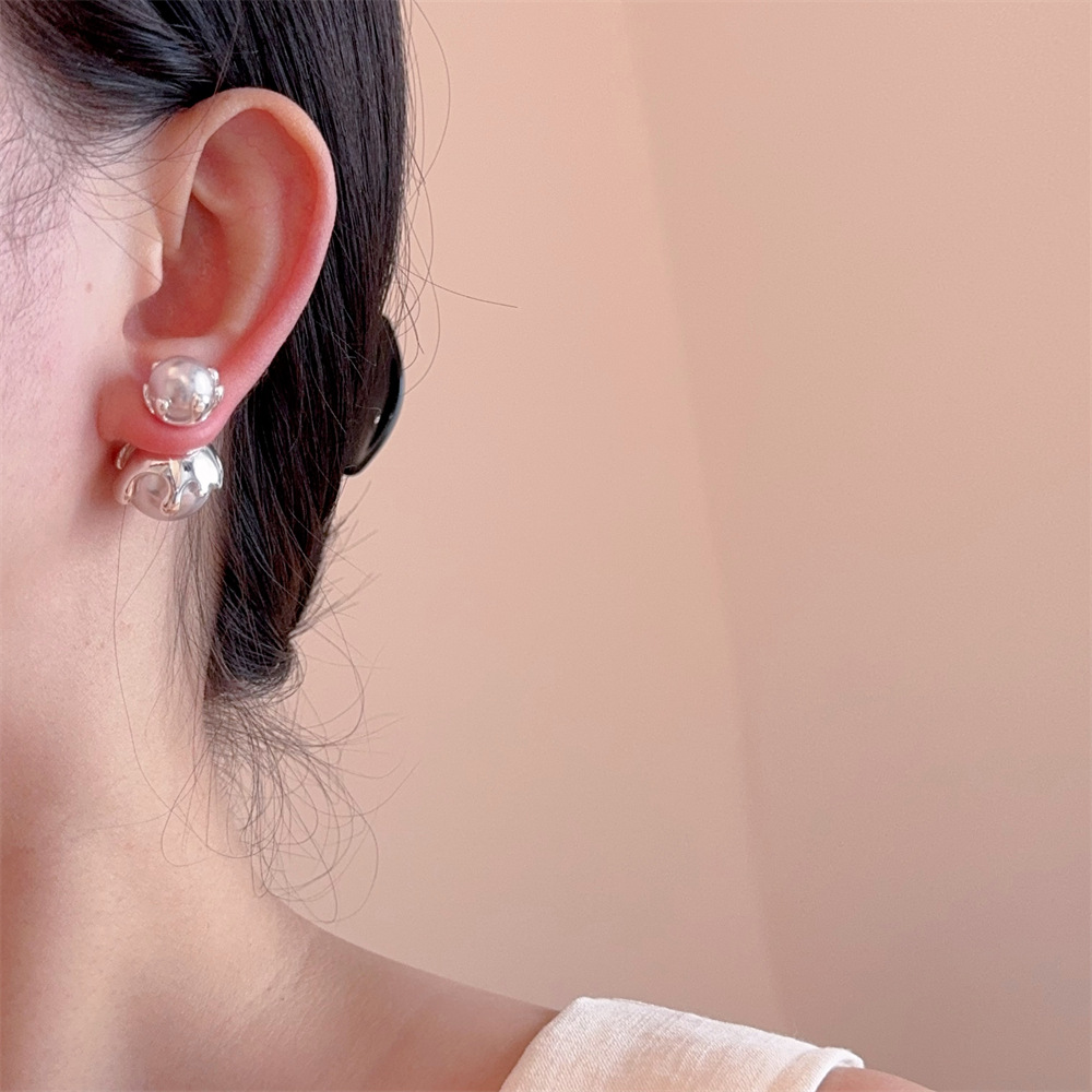 韩国小众设计感前后戴银色珍珠耳